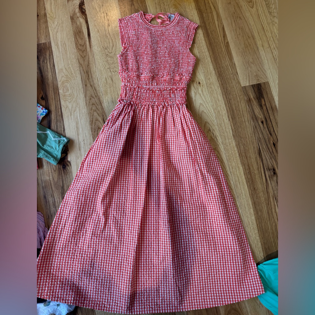 Hunter Bell Pink Gingham Smocked Waist Midi Dress